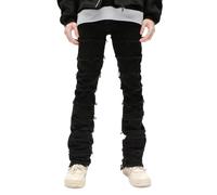 Mymyguoe Jeans da uomo stacked Slim Fit strappati jeans Destroyed Straight Denim Pants Distressed Patchwork Stacked Frayed Skinny Jeans con gamba dritta, Hip Hop Harajuku Jeans Streetwear, Nero , M
