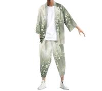 Mymyguoe Kimono Estivo 2 Pezzi Uomo Giapponese Tradizionale Casual Cardigan Giacca 2 Pezzi Con Stampa 3D Tuta Pantaloni Harajuku Loose Anime Abbigliamento Cosplay Cardigan Oversized, Q1 verde chiaro