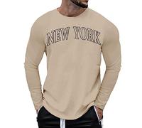 Mymyguoe Maglietta a maniche lunghe da uomo New York, senza cappuccio, con stampa, a maniche lunghe, traspirante, leggera, per la corsa, per il sonno, cachi, L