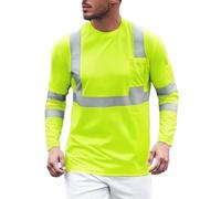 Mymyguoe Maglietta di sicurezza da uomo, ad asciugatura rapida, traspirante, a maniche lunghe, visibile, riflettente, giallo, di sicurezza, abbigliamento da lavoro, verde chiaro, L