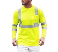Mymyguoe Maglietta di sicurezza da uomo, ad asciugatura rapida, traspirante, a maniche lunghe, visibile, riflettente, giallo, di sicurezza, abbigliamento da lavoro, giallo., L