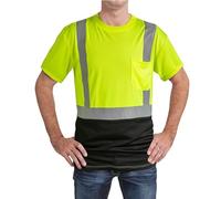 Mymyguoe Maglietta visibile, da uomo, a maniche corte, con protezione di avvertimento, traspirante, con tasche sul petto, abbigliamento da lavoro riflettente, verde, L