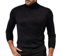 Mymyguoe Maglione a collo alto, da uomo, per autunno e inverno, a maglia, slim fit, con collo alto, elastico, vestibilità normale, a maniche lunghe, Nero , M