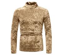Mymyguoe Maglione a collo alto in velluto da uomo, per autunno e inverno, con collo alto, biancheria intima termica, slim fit, invernale, calda, morbida, gold, XL