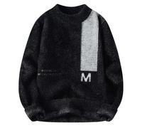 Mymyguoe Maglione da uomo a maniche lunghe, patchwork, invernale, caldo, basic, a maniche lunghe, maglione a maglia grossa, vestibilità normale, sottile, Nero , 3XL