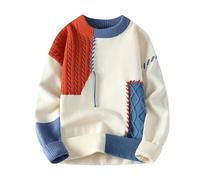Mymyguoe, maglione lavorato a maglia da uomo, oversized, patchwork, a maniche lunghe, termico, per l'inverno, con scollo rotondo, maglione da lavoro, maglione invernale, maglieria, maglione lavorato a
