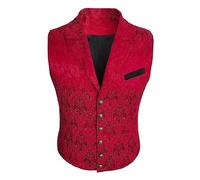 Mymyguoe Paisley, gilet da uomo medievale, slim fit, leggero, retrò, stile vintage, con scollo a V, jacquard, senza maniche, blazer, Colore: rosso, XL