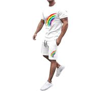 Mymyguoe Pride Outfit Uomo Tshirt E Pantaloncini Csd Party Jogging Tuta LGBTQ Rainbow Bandiera Love Is Love Tuta Neon Colorato Festival Outfit Tracksuit con arcobaleno, 02 bianco, L