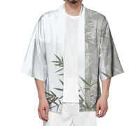 Mymyguoe Samurai Abbigliamento Uomo Camicie Giapponese Yukata Retro Style Casual Camicia Cappotto Top Giappone Happi Jacket Kimono Cardigan Giacca Stampa Tradizionale Giacca, grigio., XL