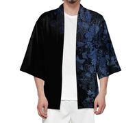 Mymyguoe Samurai Abbigliamento Uomo Camicie Giapponese Yukata Retro Style Casual Camicia Cappotto Top Giappone Happi Jacket Kimono Cardigan Giacca Stampa Tradizionale Giacca, Nero , S