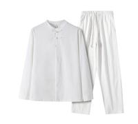 Mymyguoe Tuta da uomo in lino Kungfu Tang cinese a maniche lunghe T Pantaloni 2024 Casual Tai Chi Top Abito casual cinese vestito Qigong Wing Chun Shaolin Wushu Uniforme, Q1 Bianco, 3XL