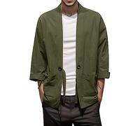 Mymyguoe Uomo Kimono Manica Lunga Giacca Stile Cinese Mantello Camicia Da Notte Accappatoio Pigiameria Uomo Cardigan - Tradizionale Giapponese Abbigliamento Haori Costume Taoista Robe, Q1 verde, M