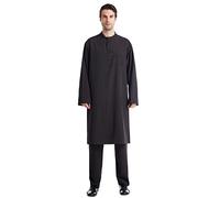 Mymyguoe Uomo Middle East Thobe con pantaloni - Uomo musulmano a maniche lunghe Thobe sciolto caftano casual Dubai arabi caftano abbigliamento da uomo costume islamico 2 pezzi/set pantaloni per il