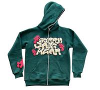 Mymyguoe Y2K - Felpa con cappuccio da uomo con stampa, con cappuccio, per lo streetwear, stile hip hop, per le mezze stagioni, per lo streetwear, graffiti, oversize, zip, verde, S