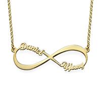 MyNameNecklace MYKA - Collana Infinito in Argento 925 Placcato Oro 18K personalizzabile con 2 nomi, regalo per fidanzata, amica o mamma