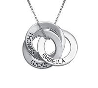 MyNameNecklace MYKA - Collana Personalizzata con Tre Cerchi Intrecciati Incisi con Nomi - Gioiello con Nomi Multipli alla Russa - Argento 925 - Regalo Custom Festa della Mamma (Argento 925)