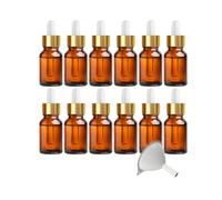MYOC Amber Glass Dropper Bottles | Refillable Cosmetic Bottles with Gold Dropper Cap for DIY Oils, Siero and Skincare Solutions - 10 ml / 0,33 Fl Oz (Pack of 12)
