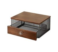 MYOLIO Scaffale Da Tavolo A 2 Ripiani Con Cestello Estraibile, In Robusto Legno E Metallo. Organizer Da Cucina Da Appoggio for Microonde, Forno, Cuociriso E Macchina Del Caffè.