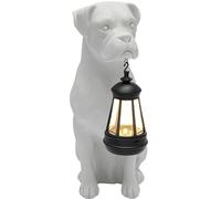 Myornas Statua di cane labrador in resina con decorazione a lanterna solare, decorazioni per la casa e il giardino, sculture decorative (bianco-3)