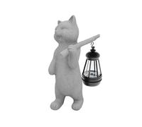 Myornas Statua di gatto in resina con lanterna solare, statua da giardino, decorazione per la casa, scultura ornamentale, statuetta animale per il giardino del balcone,compleanno (Grigio-6)