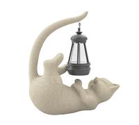Myornas Statua di gatto in resina con lanterna solare, statua da giardino, decorazione per la casa, scultura ornamentale, statuetta animale per il giardino del balcone,compleanno (Giallo -5)