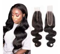 MYouan 2x6 HD Chiusura Del Merletto Onda Del Corpo Dei Capelli Umani Trasparente HD Lace Frontale Chiusura 18Inch Non Trattati Parte Centrale Con Capelli Del Bambino Colore Naturale