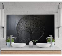 Myphotostation 28Wx18H'' Ebon Eclipse Black Tree of Life Backsplash in vetro temperato, paraspruzzi in vetro per protezione da parete della stufa, tagliere, pannello a parete del fornello, copertura