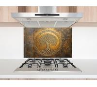 Myphotostation 30Wx15H'' Eternal Roots Golden Tree of Life Backsplash vetro temperato backsplash, vetro paraspruzzi per protezione da parete della stufa, tagliere, pannello a parete del fornello