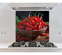 MyPhotostation.com 30Wx27.5H'' Erbe Peperoncino Vetro Backsplash Vetro Temperato Cucina Backsplash Piastrella Posteriore, Stufa Splashback Piastrella, Tagliere, Lavello Cucina Splash Guard