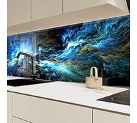 Myphotostation, paraschizzi astratto blu in vetro temperato, 101 x 101 cm, paraspruzzi blu per decorazione della cucina, bagno, protezione da parete, stufa, pannello paraschizzi, piastrelle, vetro