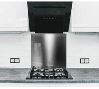 Myphotostation, paraschizzi da cucina in acciaio spazzolato, 27,5 x 20 cm (larghezza x altezza), paraschizzi in vetro temperato per cucina, protezione da parete per fornelli, tagliere, pannello da