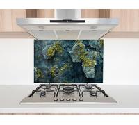 Myphotostation, paraschizzi da cucina in vetro temperato con pietra di muschio, 24 x 24 cm (larghezza x altezza), paraschizzi per cucina, protezione da parete per fornelli, tagliere, pannello da