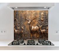 Myphotostation, paraschizzi in vetro con scena di cervo, color bronzo, 90 x 60 cm, paraschizzi in vetro temperato, paraschizzi in vetro per cucina, protezione da parete per fornelli, tagliere