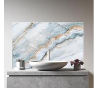 Myphotostation, paraschizzi in vetro marmorizzato blu e beige, 101,5 x 51 cm, paraschizzi per stufa, paraschizzi in vetro per cucina, protezione da parete per stufa, tagliere, copertura posteriore