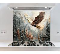 Myphotostation, paraschizzi in vetro temperato, 30 x 24 cm, con aquila, montagna, foresta, paraspruzzi in vetro per cucina, protezione da parete per fornelli, tagliere, pannello da parete per fornelli