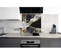 Myphotostation, paraschizzi in vetro temperato bianco e nero, 35,5 x 24 cm, paraspruzzi astratto per decorazione da parete della cucina, bagno, protezione da parete, stufa, pannello paraspruzzi,