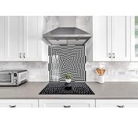 Myphotostation, paraschizzi in vetro temperato bianco e nero, 70 x 43 cm, motivo geometrico, paraspruzzi per cucina, bagno, protezione da parete, forno, pannello paraschizzi, per stufe in vetro,