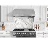 Myphotostation, paraschizzi in vetro temperato bianco e oro, 76 x 70 cm, astratto paraspruzzi per cucina, parete, bagno, protezione da parete, stufa, pannello paraspruzzi, piastrelle, vetro