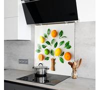 Myphotostation, paraschizzi in vetro temperato con agrumi e limoni, 76 x 61 cm, paraspruzzi per cucina, bagno, parete, pannello paraschizzi, piastrelle in vetro, paraspruzzi