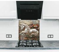 Myphotostation, paraschizzi in vetro temperato con cavallo bianco, 25,6 x 30,5 cm, paraspruzzi in vetro per cucina, protezione da parete per stufa, tagliere, pannello da parete per fornelli, copertura