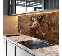 Myphotostation, paraschizzi in vetro temperato con cervo color bronzo, 25 x 18 cm, paraspruzzi in vetro per protezione da parete per stufa, tagliere, pannello da parete per fornelli, copertura