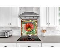 Myphotostation, paraschizzi in vetro temperato con fiori colorati, 47 x 49 cm, paraspruzzi floreale per decorazione della cucina, bagno, protezione da parete, stufa, pannello paraschizzi, piastrelle,