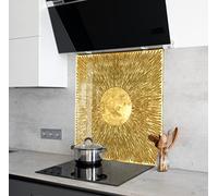 Myphotostation, paraschizzi in vetro temperato con foglia dorata, 48 x 32 cm (altezza), paraspruzzi per cucina, bagno, parete, stufa, pannello paraspruzzi, piastrelle, vetro paraspruzzi