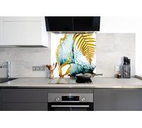 Myphotostation, paraschizzi in vetro temperato con foglie, 76 x 70 cm, paraspruzzi botanico, per decorazione della cucina, bagno, protezione da parete, forno, pannello paraschizzi, pannello per