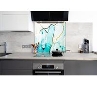 Myphotostation, paraschizzi in vetro temperato con inchiostro alcolico, 76 x 89 cm, blu astratto paraspruzzi per cucina, bagno, protezione da parete, pannello paraspruzzi, piastrelle, piano cottura,