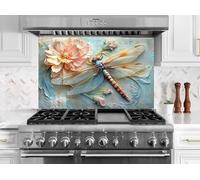 Myphotostation, paraschizzi in vetro temperato con libellula, 30 x 40,6 cm (altezza), paraschizzi in vetro per cucina, protezione da parete per fornelli, tagliere, pannello da parete per fornelli