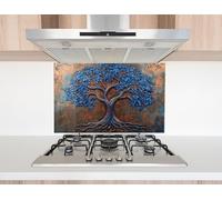 Myphotostation, paraschizzi in vetro temperato con radici di mezzanotte, 50 x 83,5 cm, motivo albero della vita, paraspruzzi in vetro per protezione da parete della stufa, tagliere, pannello da parete