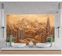 Myphotostation, paraschizzi in vetro temperato con scena di montagna e foresta, in bronzo, 12 x 10 cm, paraspruzzi in vetro per protezione da parete per stufa, tagliere, pannello da parete per