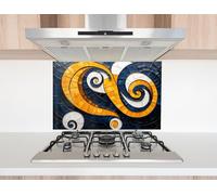 Myphotostation, paraschizzi in vetro temperato con spirale dorata, 36 x 36 H, paraspruzzi in vetro per cucina, protezione da parete per fornelli, tagliere, pannello da parete per fornelli, copertura