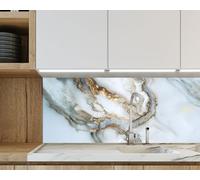 Myphotostation, paraschizzi in vetro temperato con venature dorate, 36 x 91 cm, lussuoso, astratto, paraspruzzi in vetro per cucina, protezione da parete per fornelli, tagliere, pannello da parete per